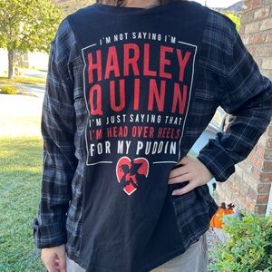 Harley Quinn Flannel Sweatshirt Shirt upcycled one size